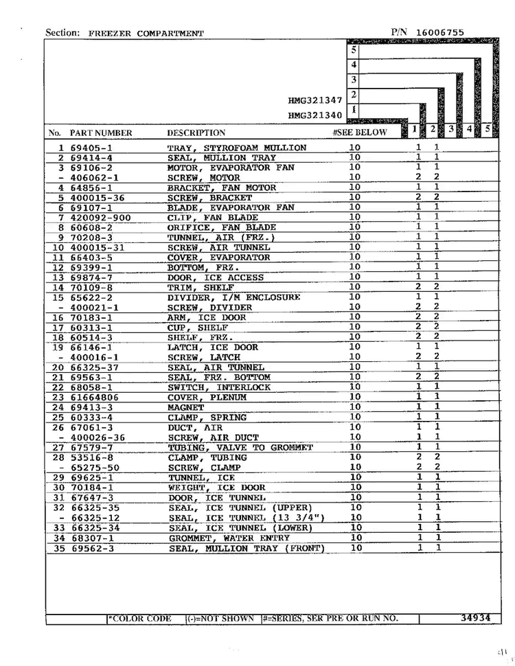 Freezer Compartment Page 2 Diagram and Parts List for 321340  Admiral Refrigerator