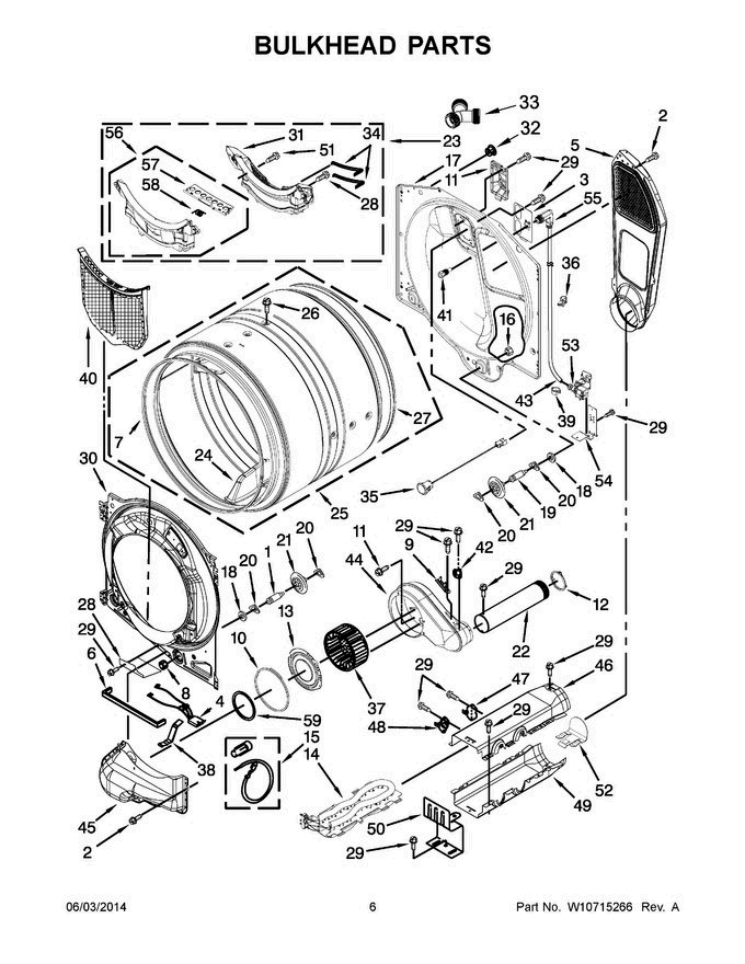 04 - Bulkhead Parts Diagram and Parts List for YMED8100DC0  Maytag Dryer