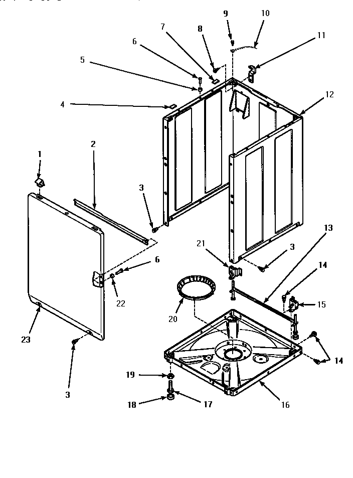 Front Panel, Base & Cabinet Assy Diagram and Parts List for LWM423L-P1176404WL  Amana Washer