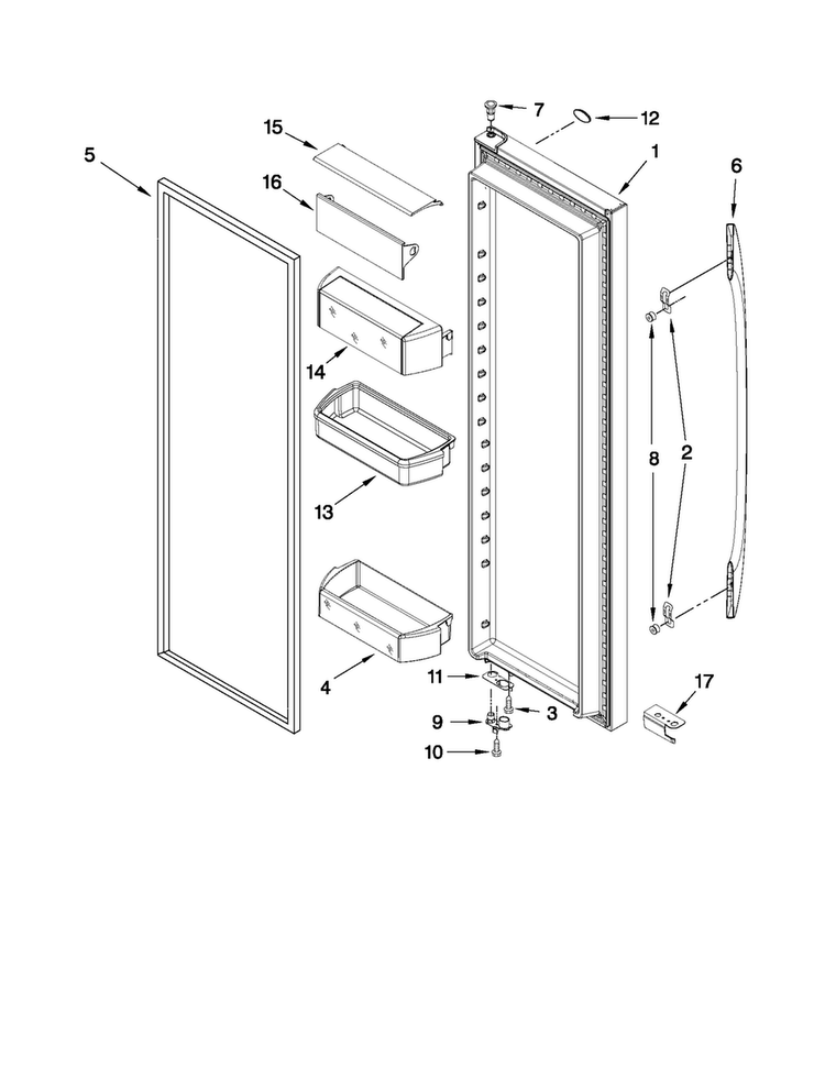 Refrigerator Door Parts Diagram and Parts List for MSB26C4XYM00  Maytag Refrigerator