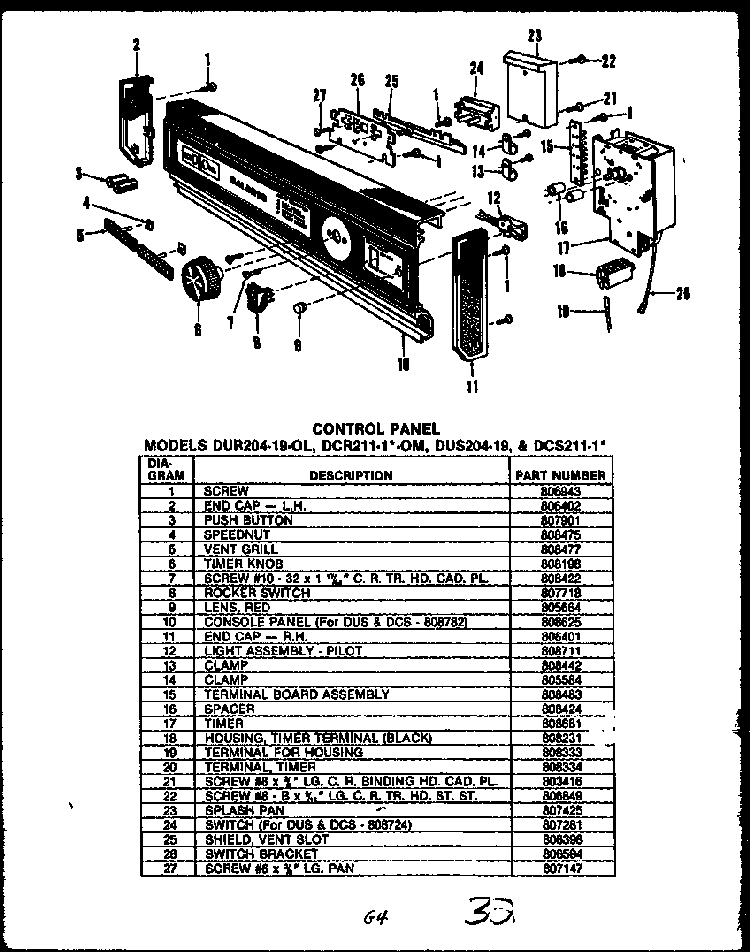 Section 10 Diagram and Parts List for DUR208-19-CL  Caloric Dishwasher