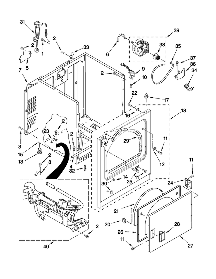 Cabinet Parts Diagram and Parts List for CGD137SXQ0  Crosley Dryer