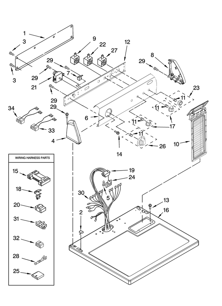 Top And Console Parts Diagram and Parts List for 4KNED5800TQ0  Amana Dryer