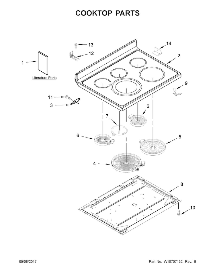 Cooktop Parts Diagram and Parts List for MER8700DS1  Maytag Range