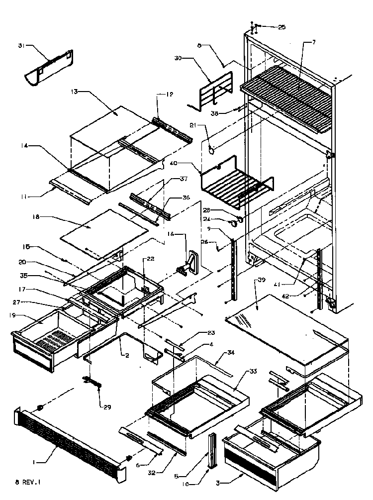 Shelving And Interior Diagram and Parts List for 85165-P1117113WE  Amana Refrigerator
