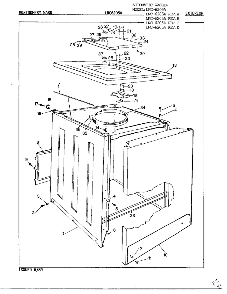 Exterior Diagram and Parts List for 6205A  Norge Washer