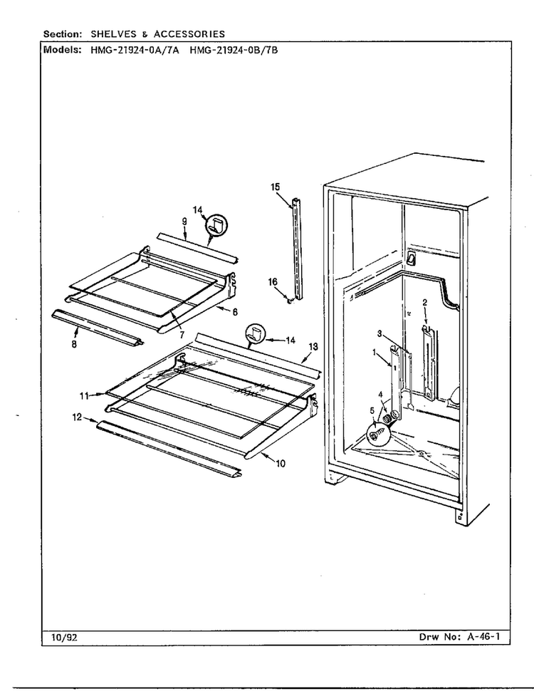 Shelves And Accessories Diagram and Parts List for 21924-7A  Admiral Refrigerator