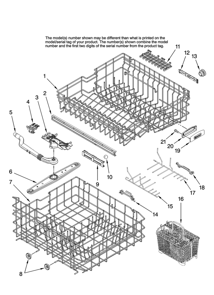 Upper And Lower Rack Parts Diagram and Parts List for MDB8851AWS45  Maytag Dishwasher