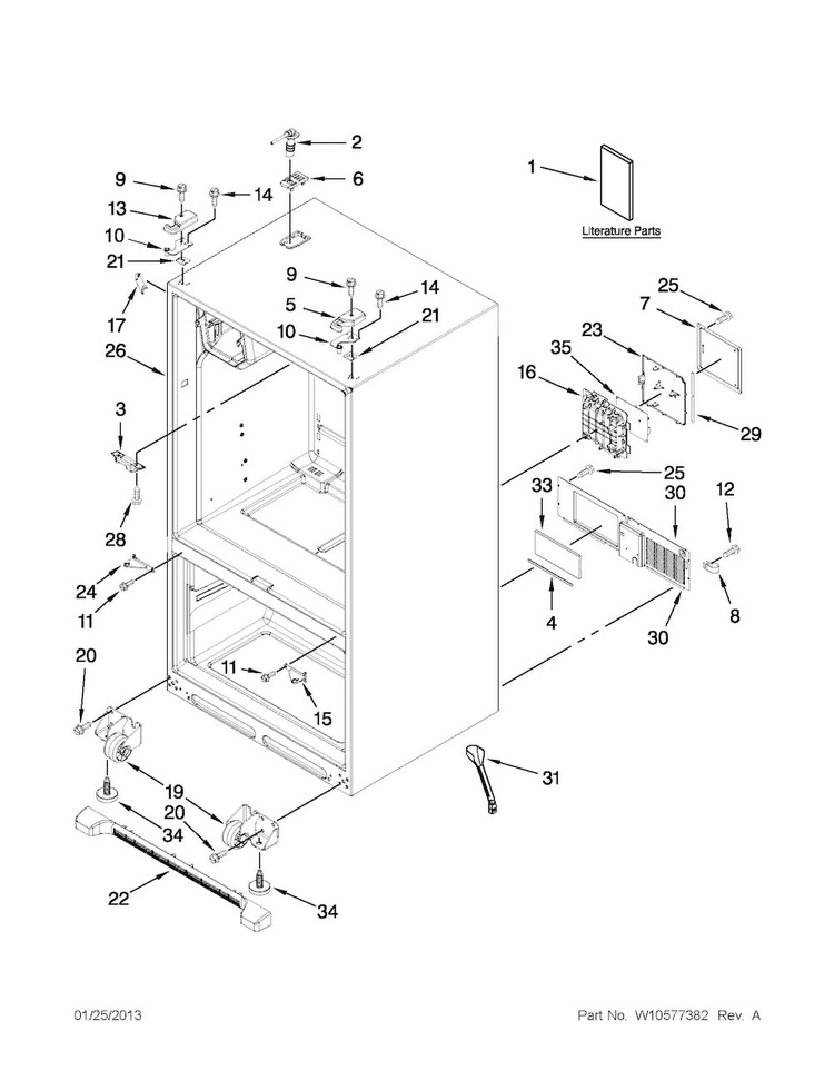 Cabinet Parts Diagram and Parts List for JFI2089WES9  Jenn-Air Refrigerator
