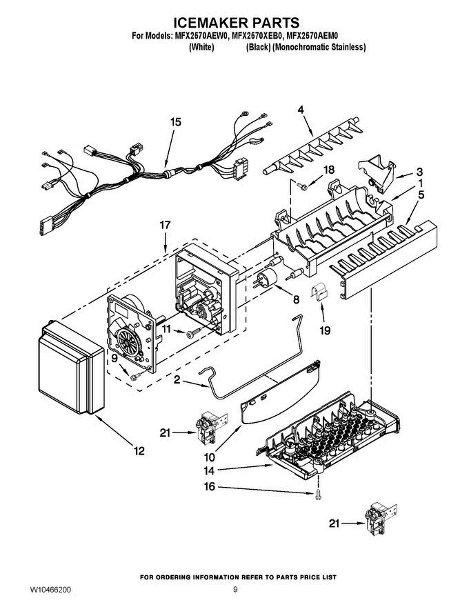 05 - Icemaker Parts Diagram and Parts List for MFX2570XEB0  Maytag Refrigerator