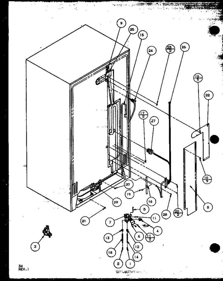 Cabinet Back Diagram and Parts List for SXD19MW-P1121402WW  Amana Refrigerator