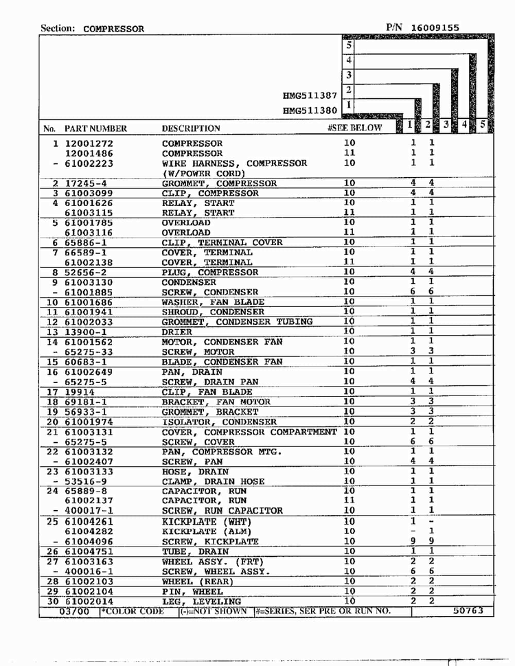 Compressor Page 2 Diagram and Parts List for HMG511387  Admiral Refrigerator