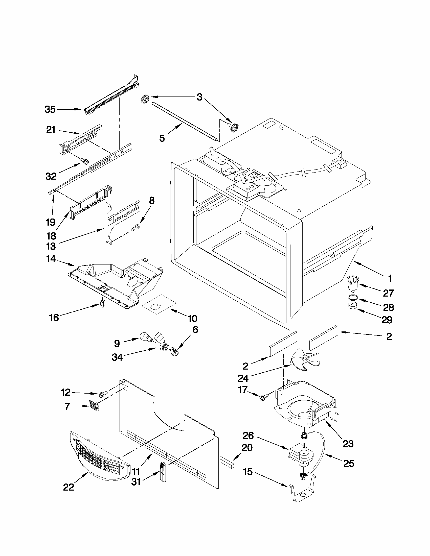 Freezer Liner Parts Diagram and Parts List for G32026PELB5  Maytag Refrigerator