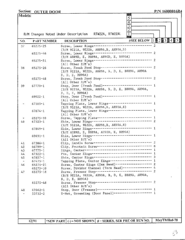 Outer Door Page 4 Diagram and Parts List for 22752  Maytag Refrigerator