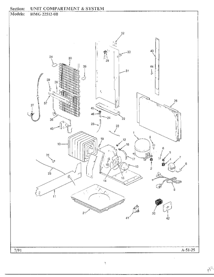 Unit Compartment And System Diagram and Parts List for 22512-0B  Admiral Refrigerator