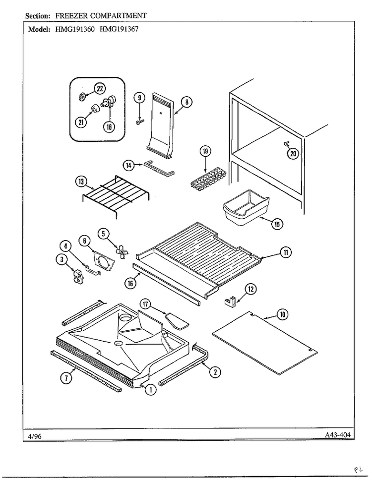 Freezer Compartment Diagram and Parts List for HMG-191367  Admiral Refrigerator