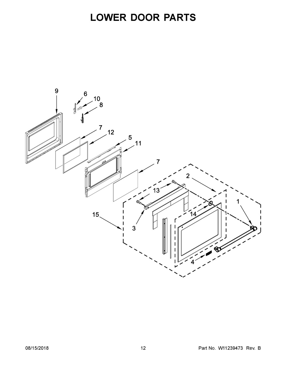 Lower Door Parts Diagram and Parts List for YMET8800FZ01  Maytag Cooktop