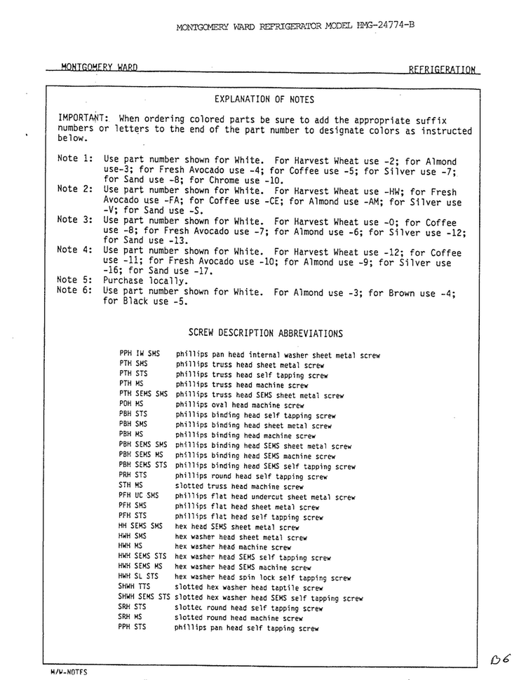 Refrigeration Screw Description Abbreviations Diagram and Parts List for 2477AB  Admiral Refrigerator