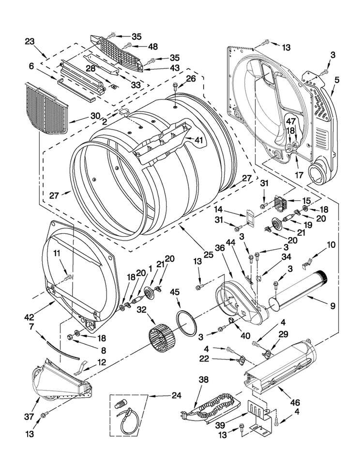 Upper And Lower Bulkhead Parts Diagram and Parts List for MLE24PNAGW1  Maytag Dryer