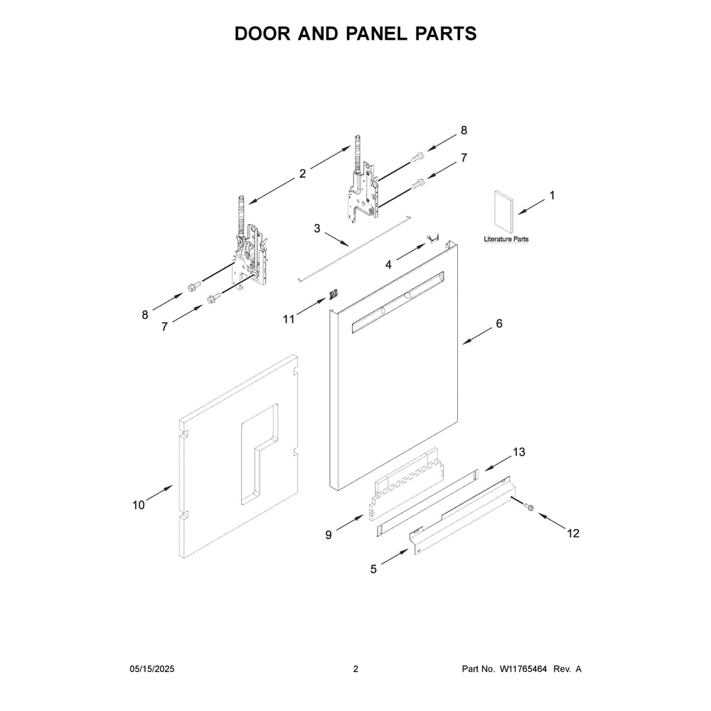 Door And Panel Parts Diagram and Parts List for MDPS7024SZ0  Maytag Dishwasher