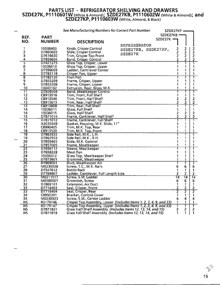 Refrigerator Shelving And Drawers Page 2 Diagram and Parts List for SZDE27KB  Amana Refrigerator