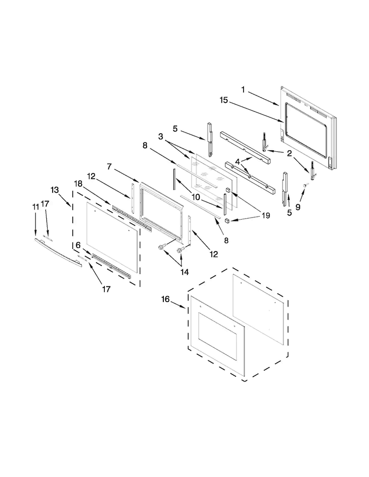 Upper Oven Door Diagram and Parts List for JJW2530WS01  Jenn-Air Wall Oven
