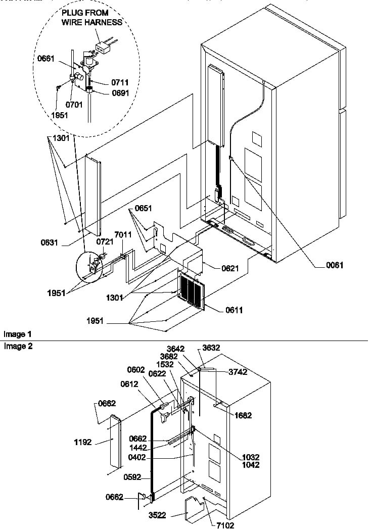 Cabinet Back Diagram and Parts List for TM17TBW-P1305901WW  Amana Refrigerator