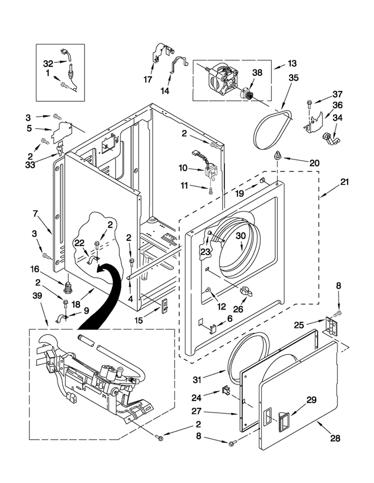 Cabinet Parts Diagram and Parts List for NGD5100TQ2  Amana Dryer