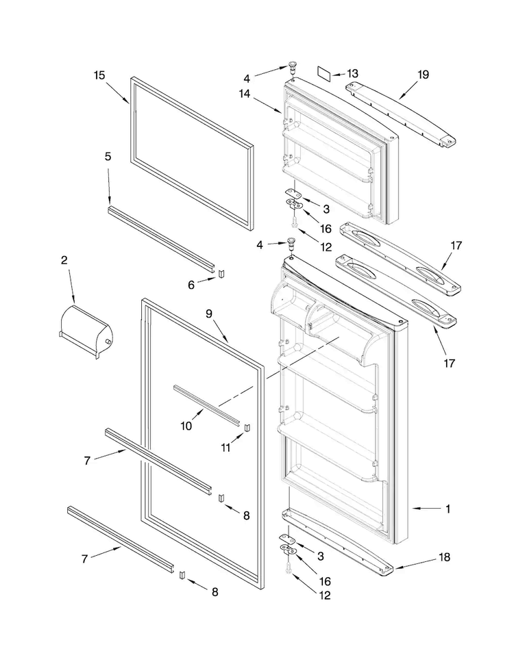 Door Parts Diagram and Parts List for A8RXNGMWN00  Amana Refrigerator
