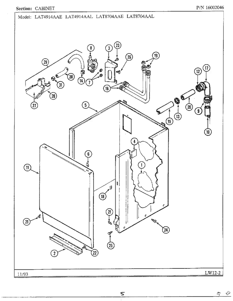 Cabinet Diagram and Parts List for 6349  Maytag Washer