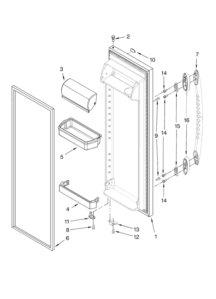 Refrigerator Door Parts Diagram and Parts List for MSD2542VEU01  Maytag Refrigerator