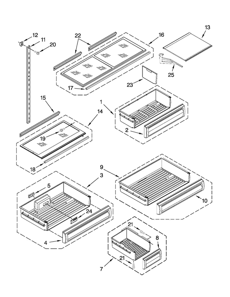 Shelf Parts Diagram and Parts List for JB36NXFXRW02  Jenn-Air Refrigerator