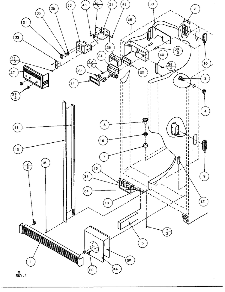 Refrigerator/freezer Controls And Cabinet Parts Diagram and Parts List for SQD25MB3  Amana Refrigerator