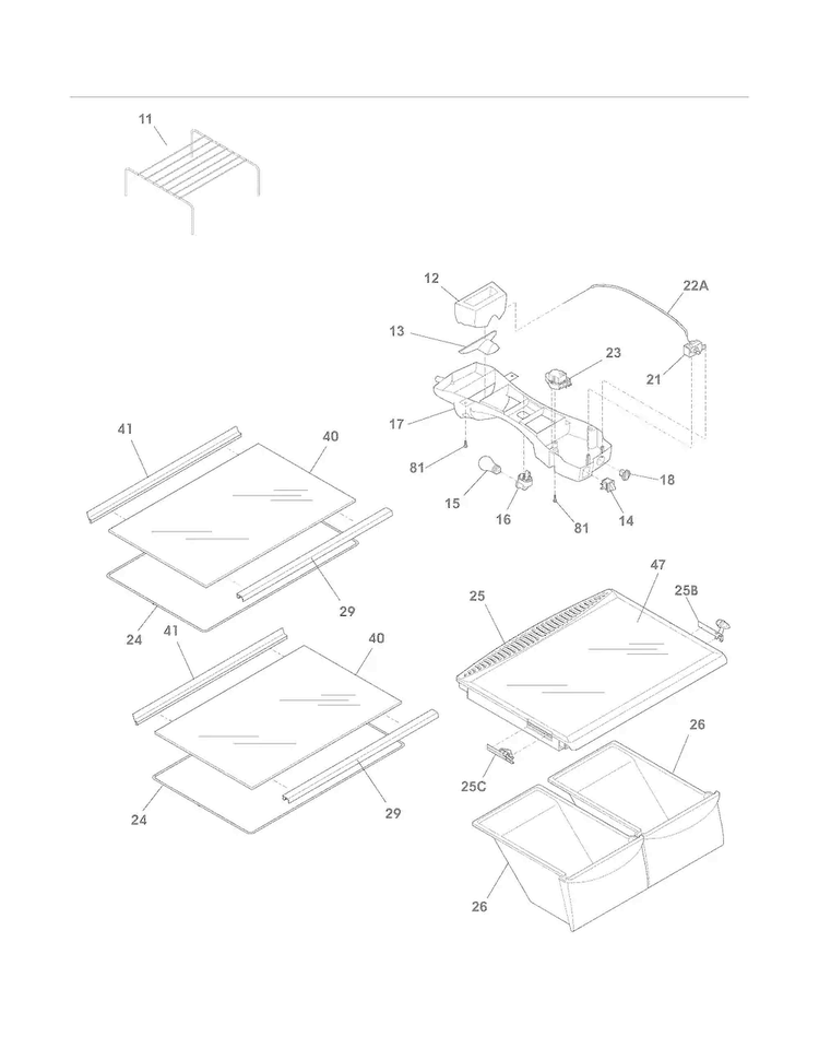 Shelves Diagram and Parts List for CRT182NB0  Crosley Refrigerator