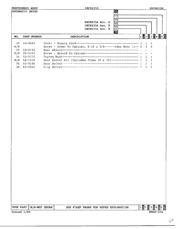 Exterior Page 5 Diagram and Parts List for 8635A  Norge Dryer