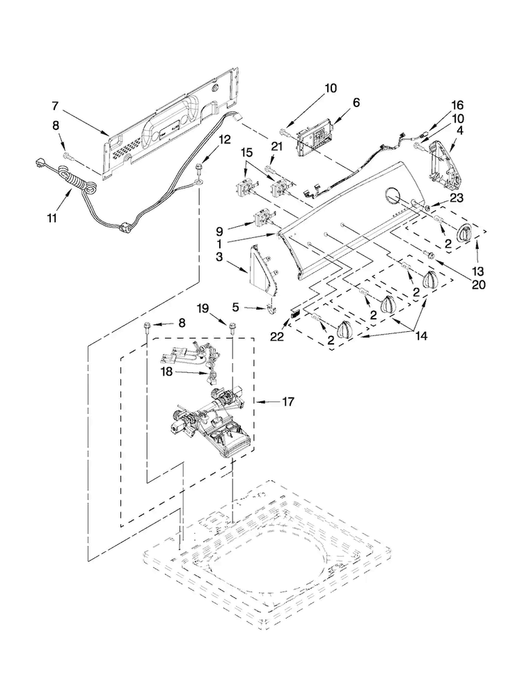 Controls And Water Inlet Parts Diagram and Parts List for 7MMVWC220AW0  Maytag Washer