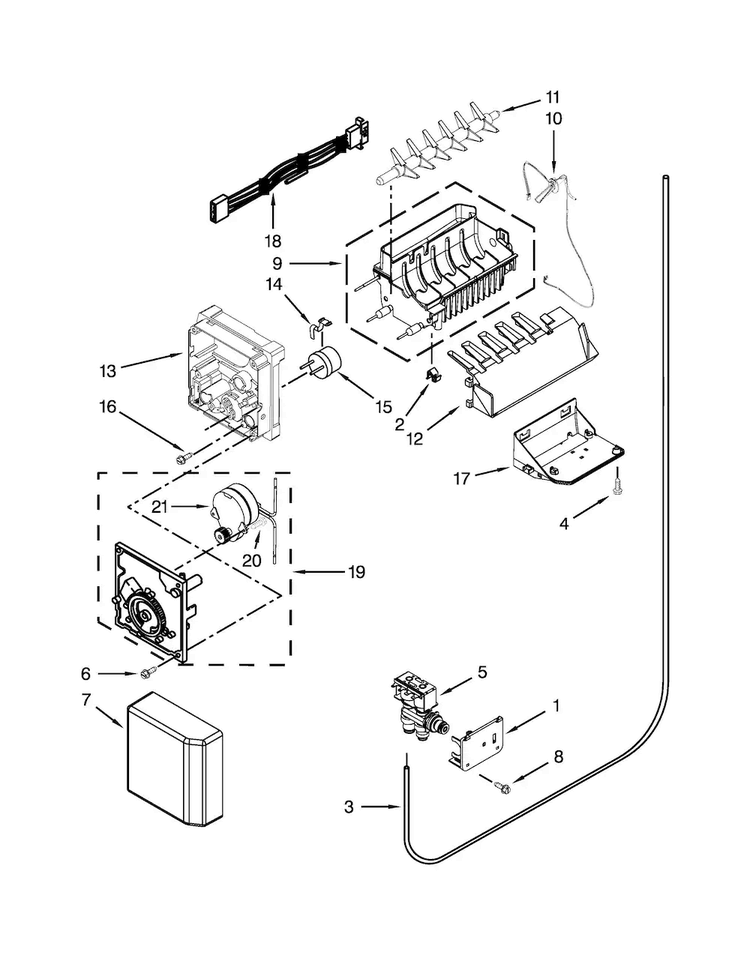 Icemaker Parts Diagram and Parts List for JSC24C8EAM00  Jenn-Air Refrigerator