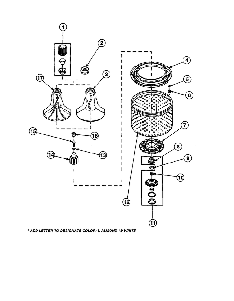 Agitator/washtub Diagram and Parts List for LW6123LM-PLW6123LMB  Amana Washer