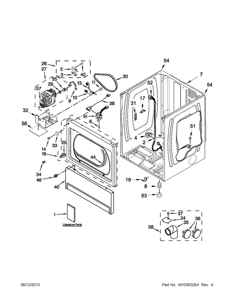 Lower Cabinet And Front Panel Parts Diagram and Parts List for MLE24PNAGW2  Maytag Dryer