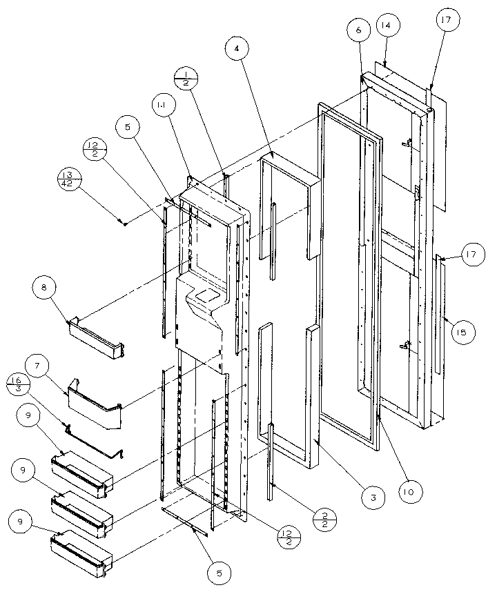 Freezer Door Diagram and Parts List for 36511-P1121603W  Amana Refrigerator
