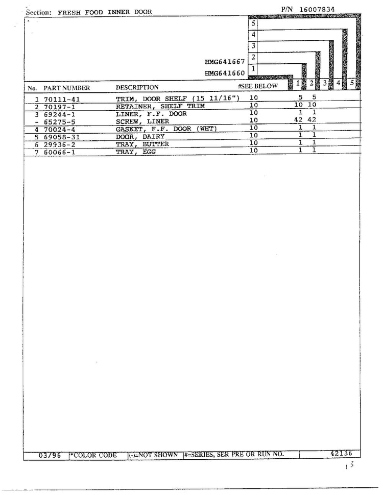 Fresh Food Inner Door Page 2 Diagram and Parts List for HMG641667  Admiral Refrigerator