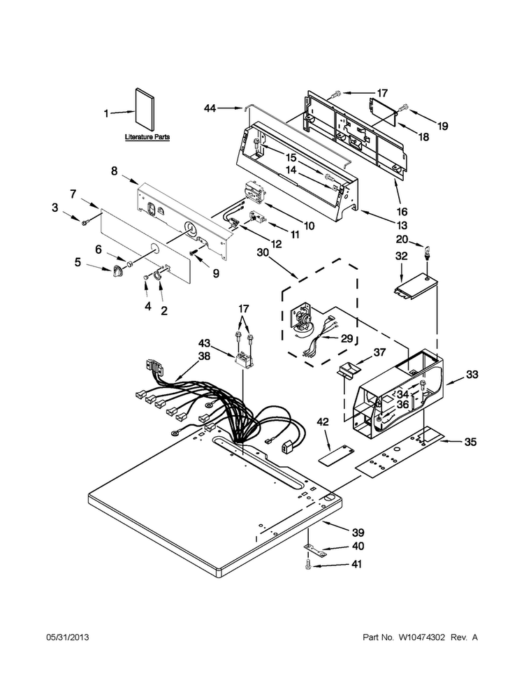 Top And Console Parts Diagram and Parts List for MDE18CSAGW0  Maytag Dryer