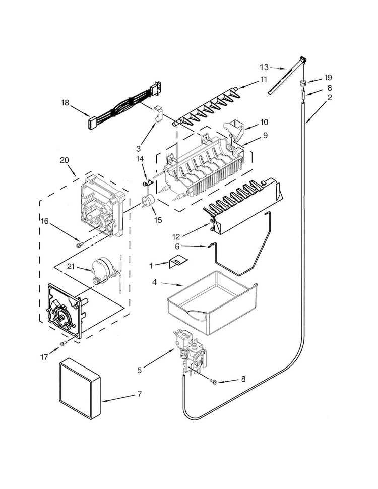 Icemaker Parts Diagram and Parts List for MBF1958XEB6  Maytag Refrigerator