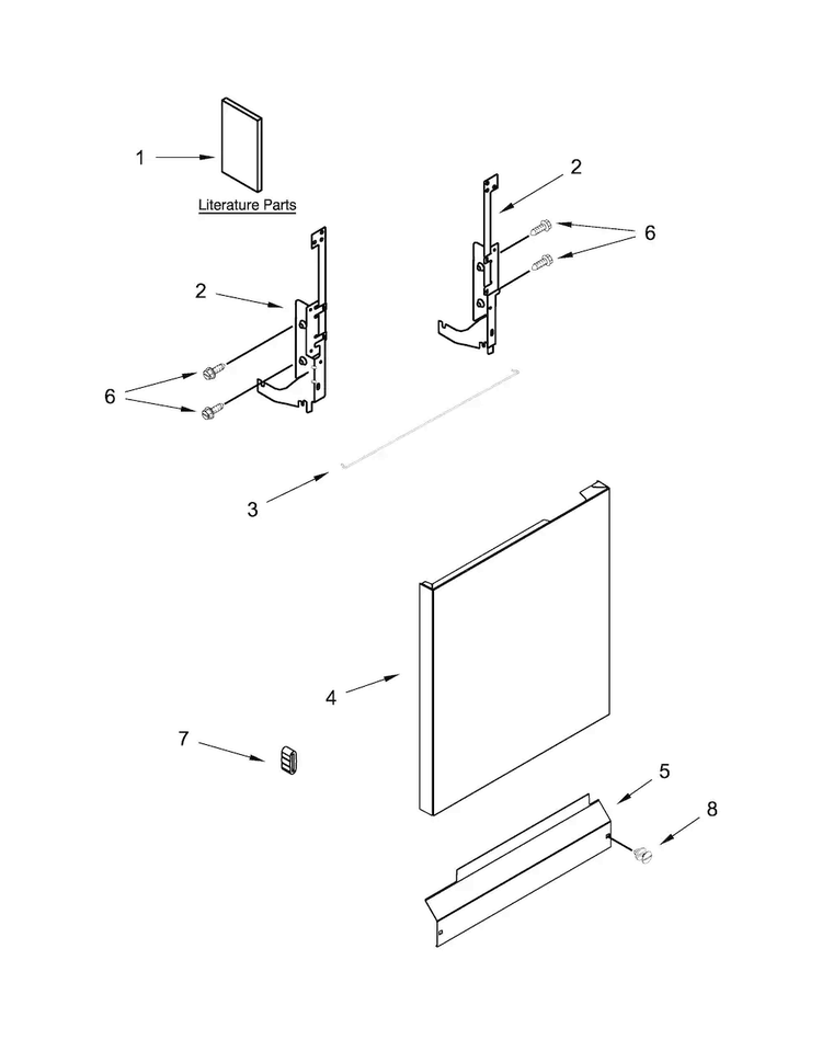 Door And Panel Parts Diagram and Parts List for ADB1100AWW3  Amana Dishwasher