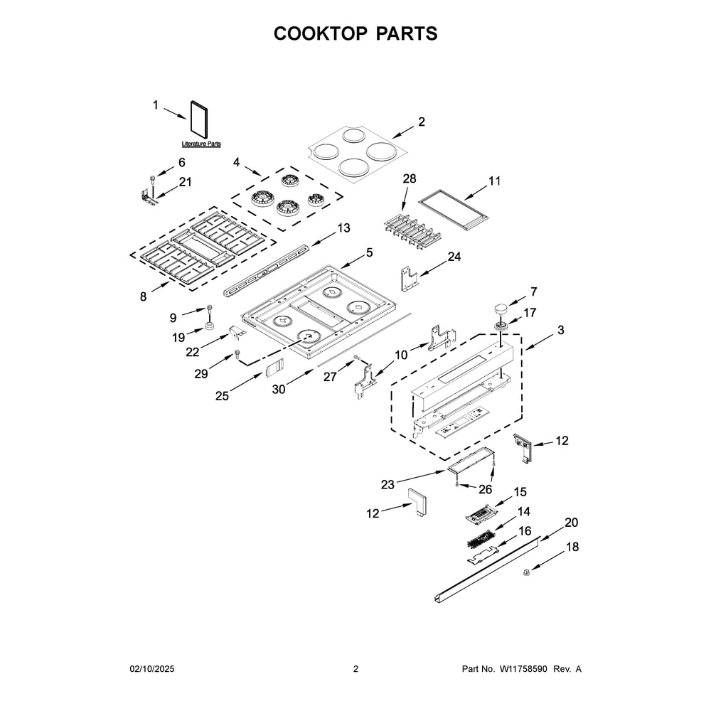 Cooktop Parts Diagram and Parts List for JDS1750ML2  Jenn-Air Range