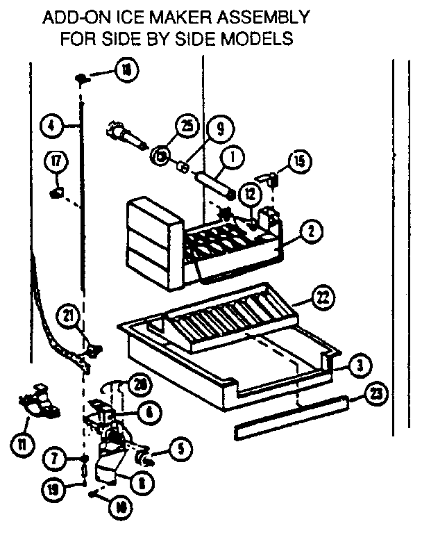 Icemaker Add On Diagram and Parts List for SX22N-P1162703W  Amana Refrigerator