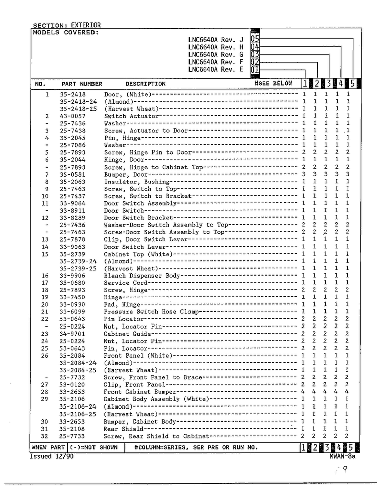Exterior Page 4 Diagram and Parts List for 6640A  Norge Washer