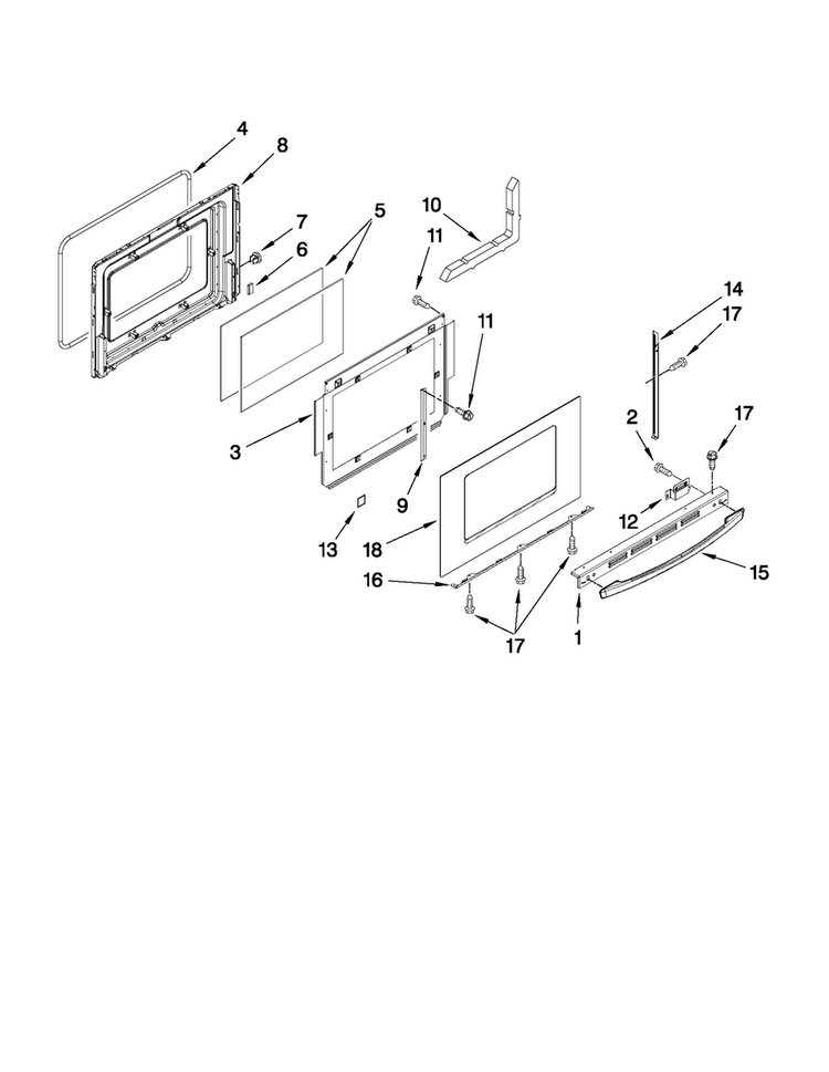 Door Parts Diagram and Parts List for MES5875BCF20  Maytag Range