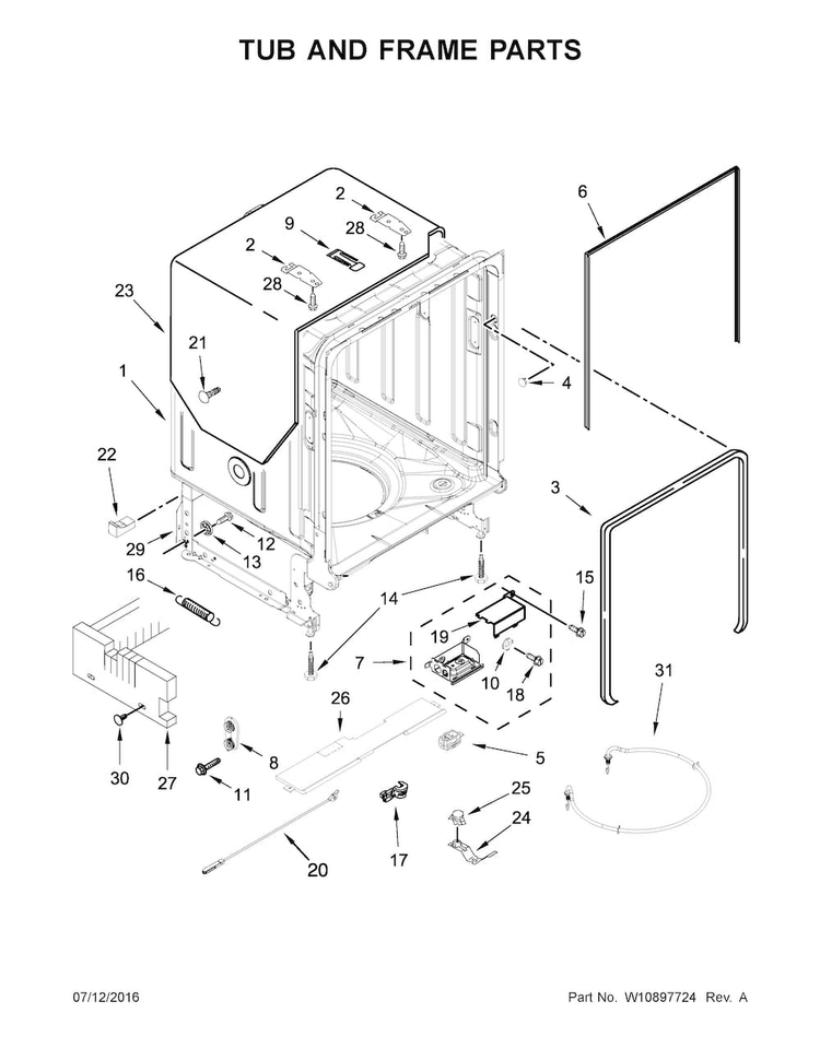 Tub And Frame Parts Diagram and Parts List for MDB7949SDE3  Maytag Dishwasher