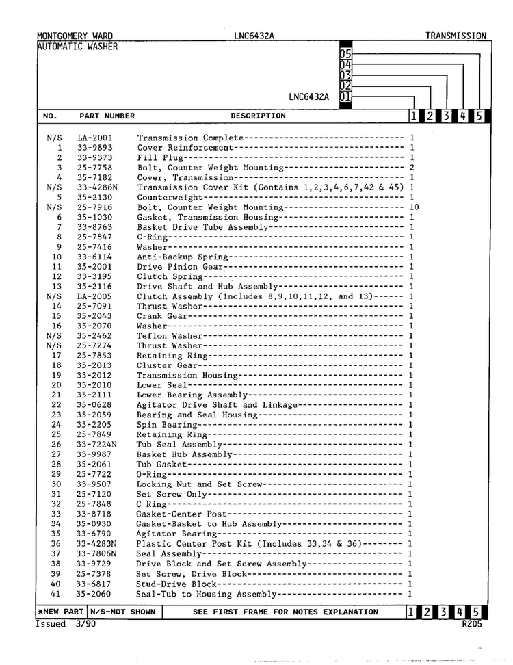 Transmission Page 2 Diagram and Parts List for 6432A  Norge Washer